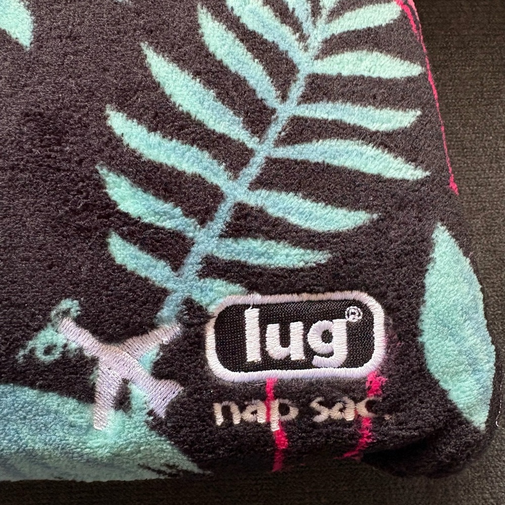 Lug Nap Sac Travel Pillow and Blanket - Flamingo Black (Pink, Green Fleece)